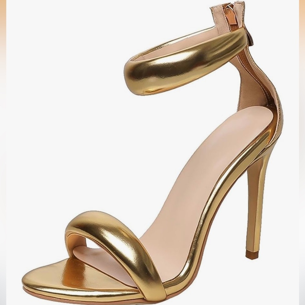 Gold Metallic Ankle-Strap High Heel Sandals